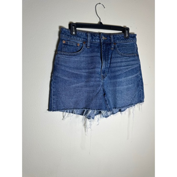 Denim Shorts Raw Hem Blue Wash Casual Summer High Rise - Picture 2 of 6